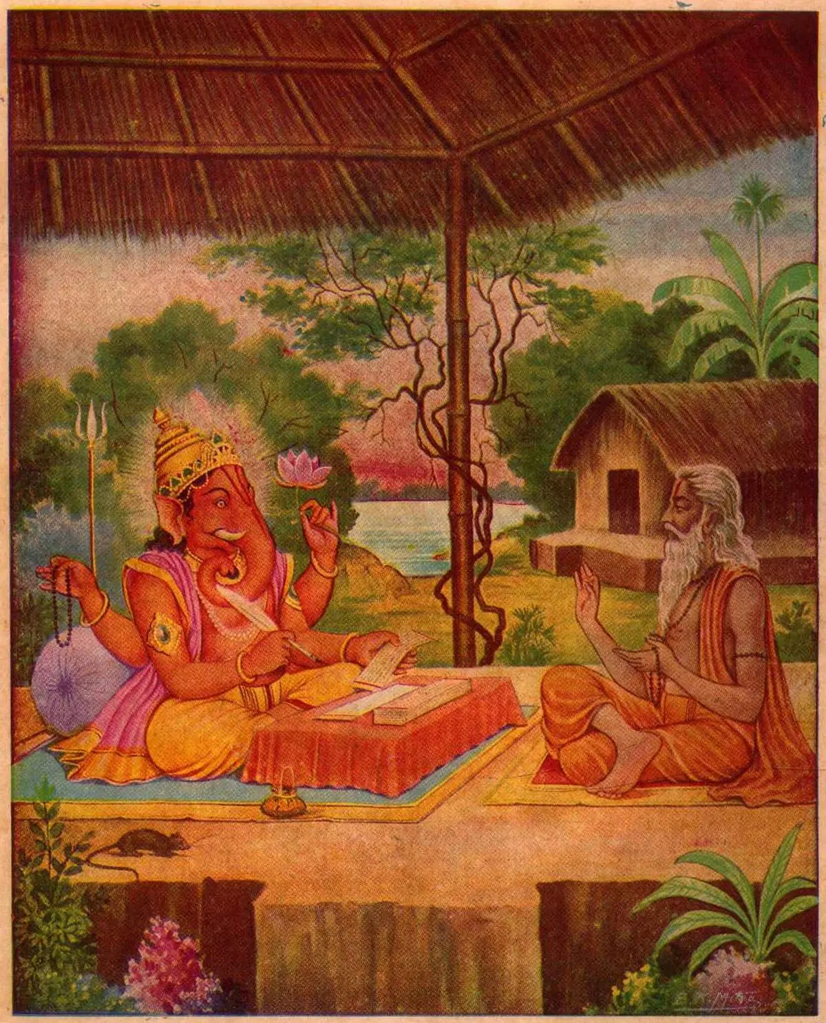 “Maybe not all, but many writers would like to see themselves as Ganesh. They are scribes following a larger force.” In this illustration from Sankshipta Mahabharat, Part 1 (Gita Press), Vyasa dictates the Mahabharata to Ganesha. “Maybe not all, but many writers would like to see themselves as Ganesh. They are scribes following a larger force.” In this illustration from Sankshipta Mahabharat, Part 1 (Gita Press), Vyasa dictates the Mahabharata to Ganesha.