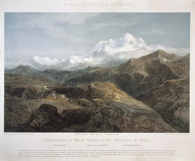 Gaurisankar in Himalaya drawn by the Schlagintweit brothers Gaurisankar in Himalaya drawn by the Schlagintweit brothers