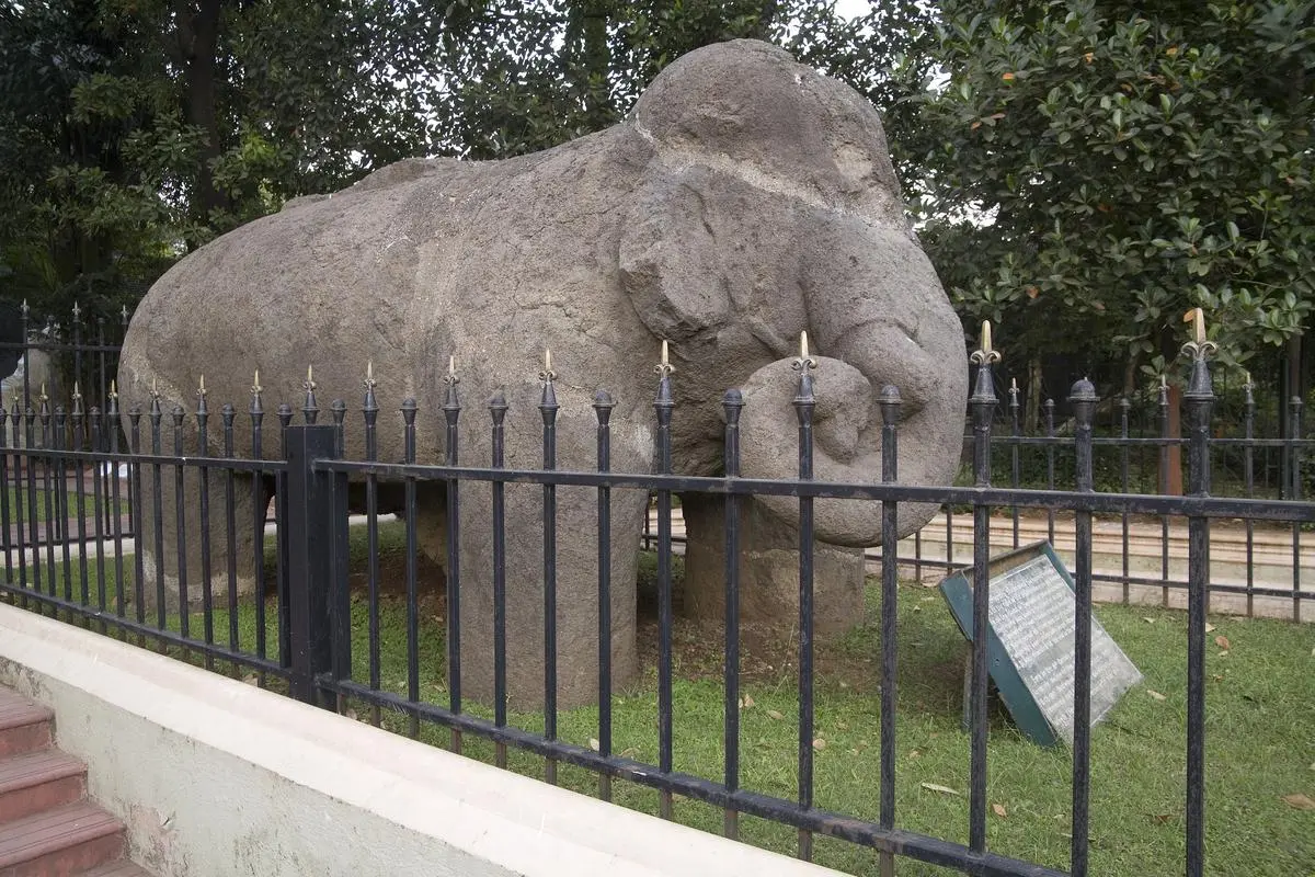 Elephant stone, c. 6th century CE, from Elephanta Island, Bombay, at Dr. Bhau Daji Lad Museum. Elephant stone, c. 6th century CE, from Elephanta Island, Bombay, at Dr. Bhau Daji Lad Museum.