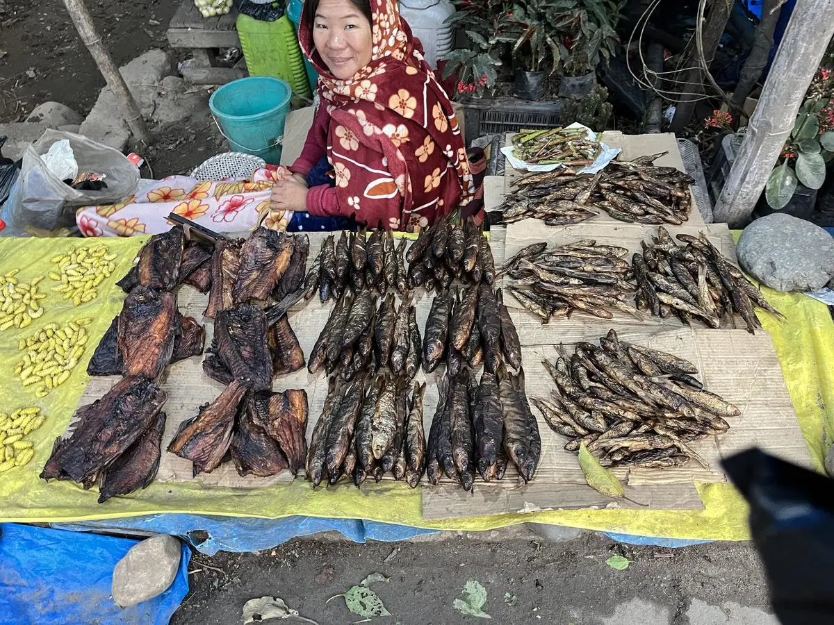 Dried fish being sold in an Arunachal market. Dried fish being sold in an Arunachal market.