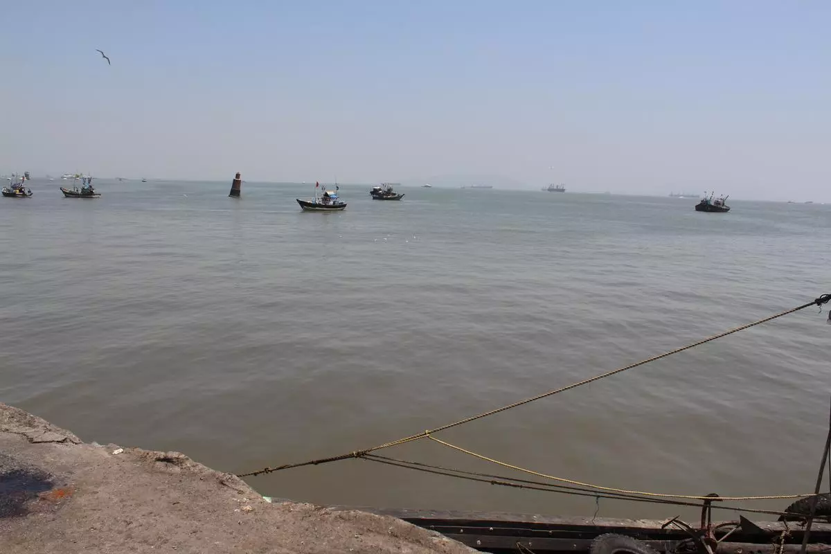 Fishing boats out in the sea, seen from Versova.