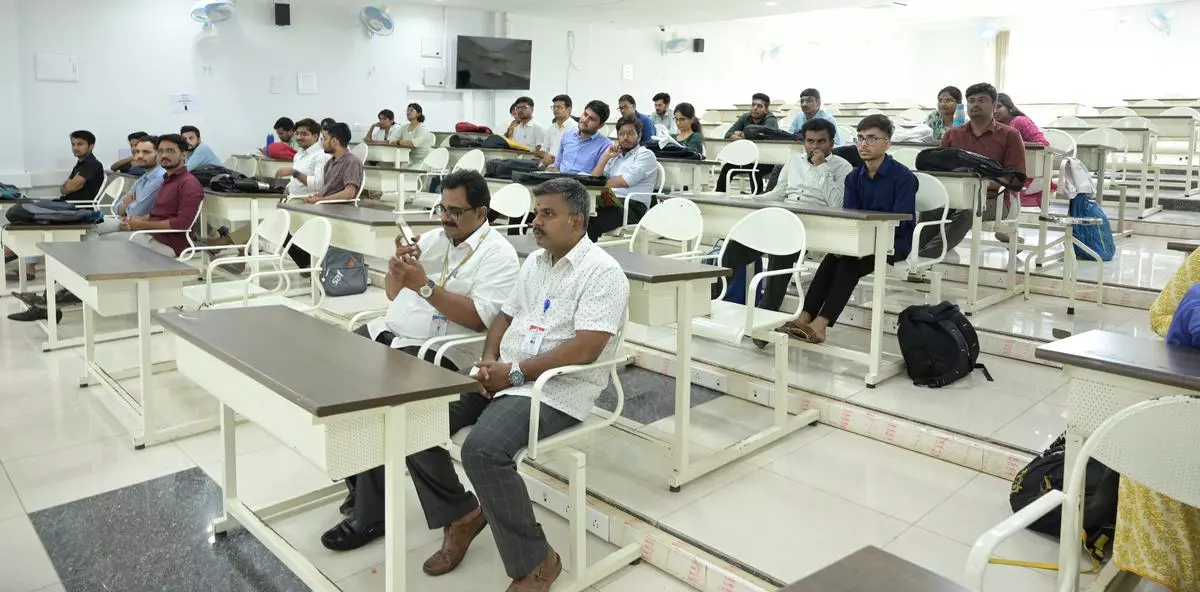 Students of AIIMS, Madurai, sitting in a classroom at Government Ramanathapuram Medical College (GRMC).