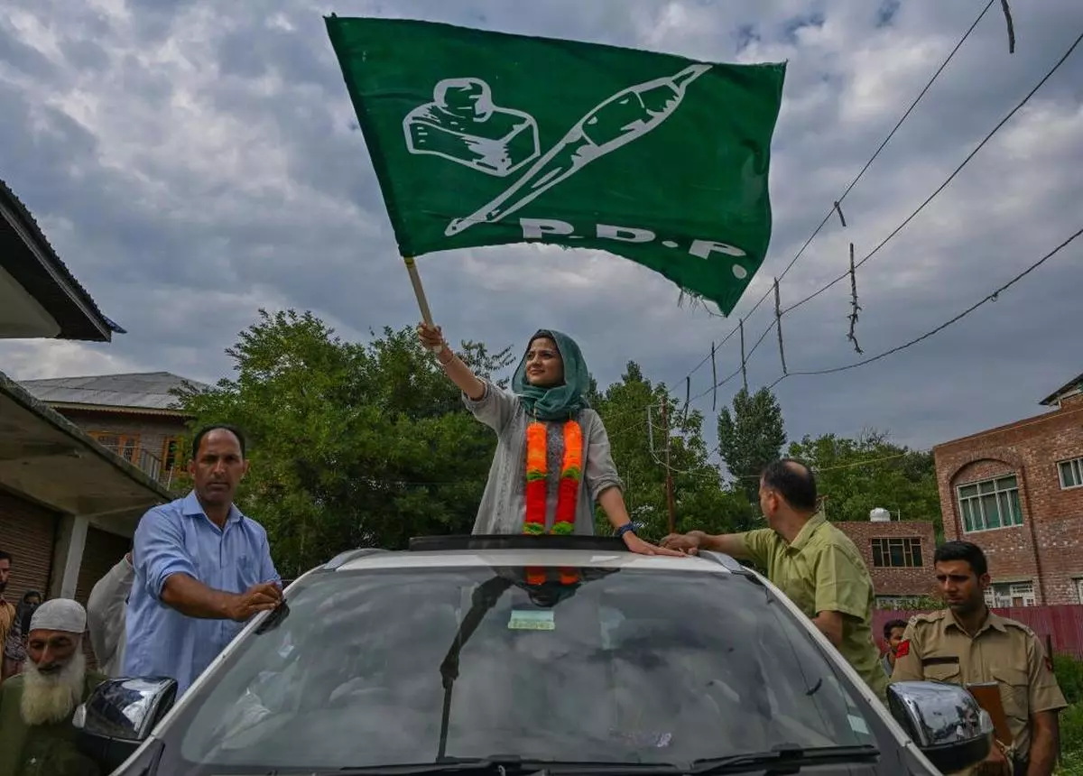 Iltija Mufti contesting from Bijbehara constituency of southern Kashmir during her election campaign in Sirhama village Anantnag district. 