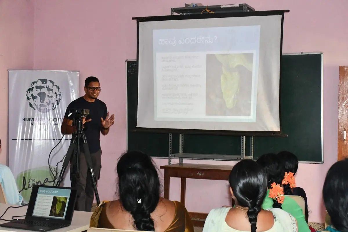 Sumanth Bindumadhav, Director of Wildlife at Humane Society International, leading a public outreach programme about snakebites.