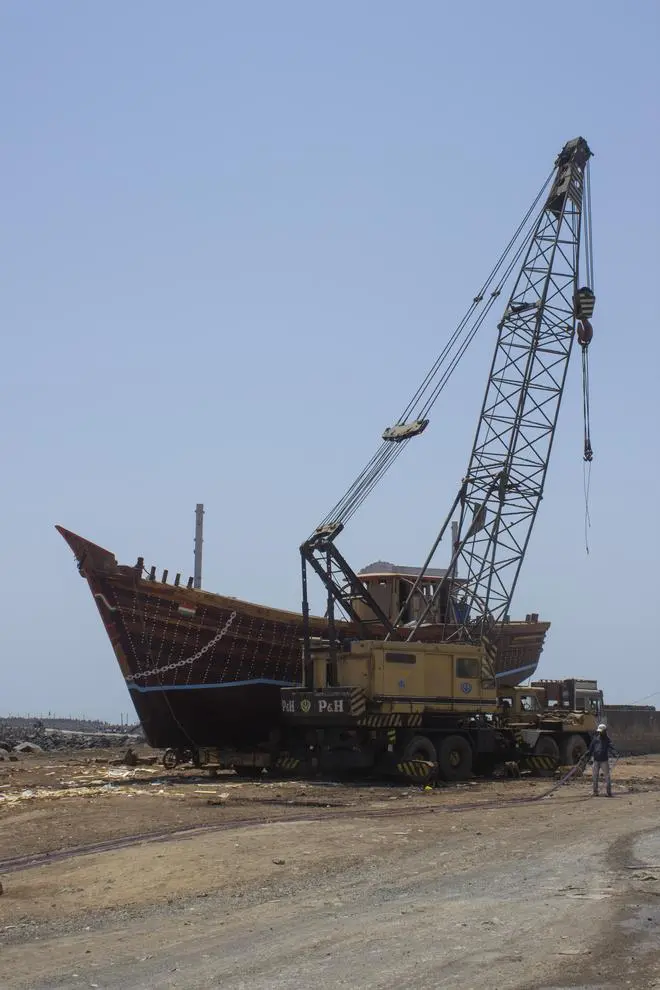 Cranes are used to haul the new boats out to sea as well as to pluck old and damaged boats out of the water for repairs. Cranes are used to haul the new boats out to sea as well as to pluck old and damaged boats out of the water for repairs.