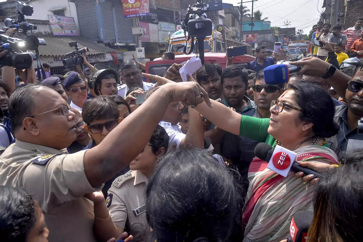 Locket Chatterjee, BJP MP and West Bengal State general secretary, was stopped by police personnel when she was on her way to Sandeshkhali on February 23. 