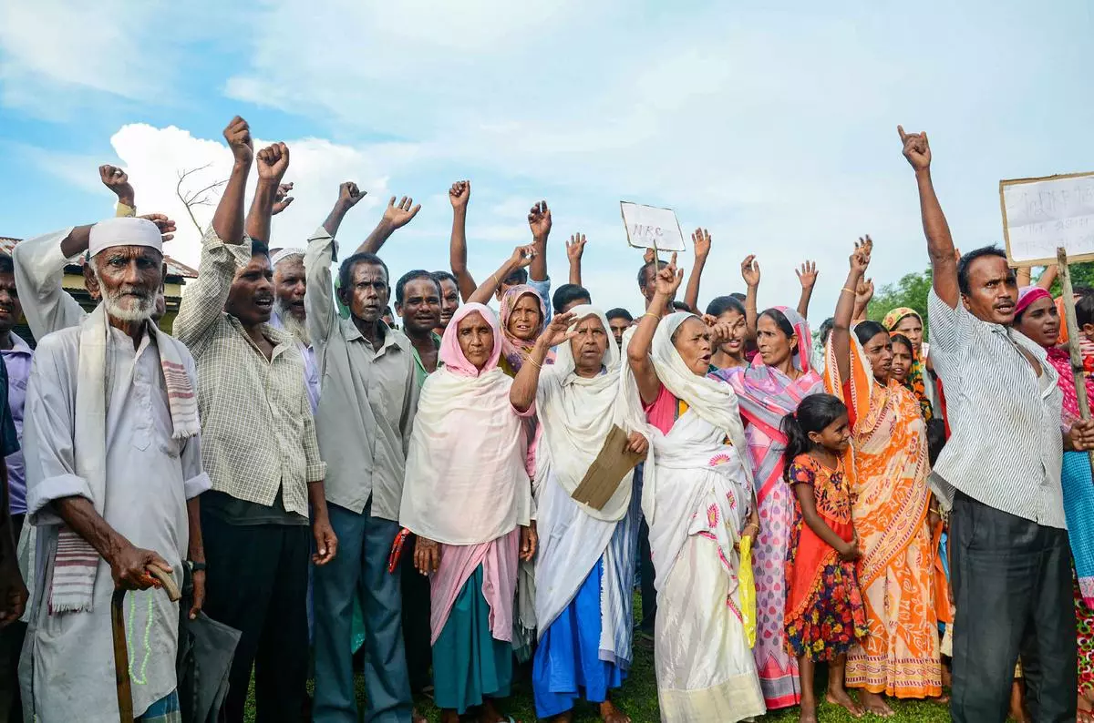 Residents of Gorbheter and Bherveri, whose names did not appear in the final draft of the National Register of Citizens, protesting at Gorbeter in Baska district on September 2, 2019. 