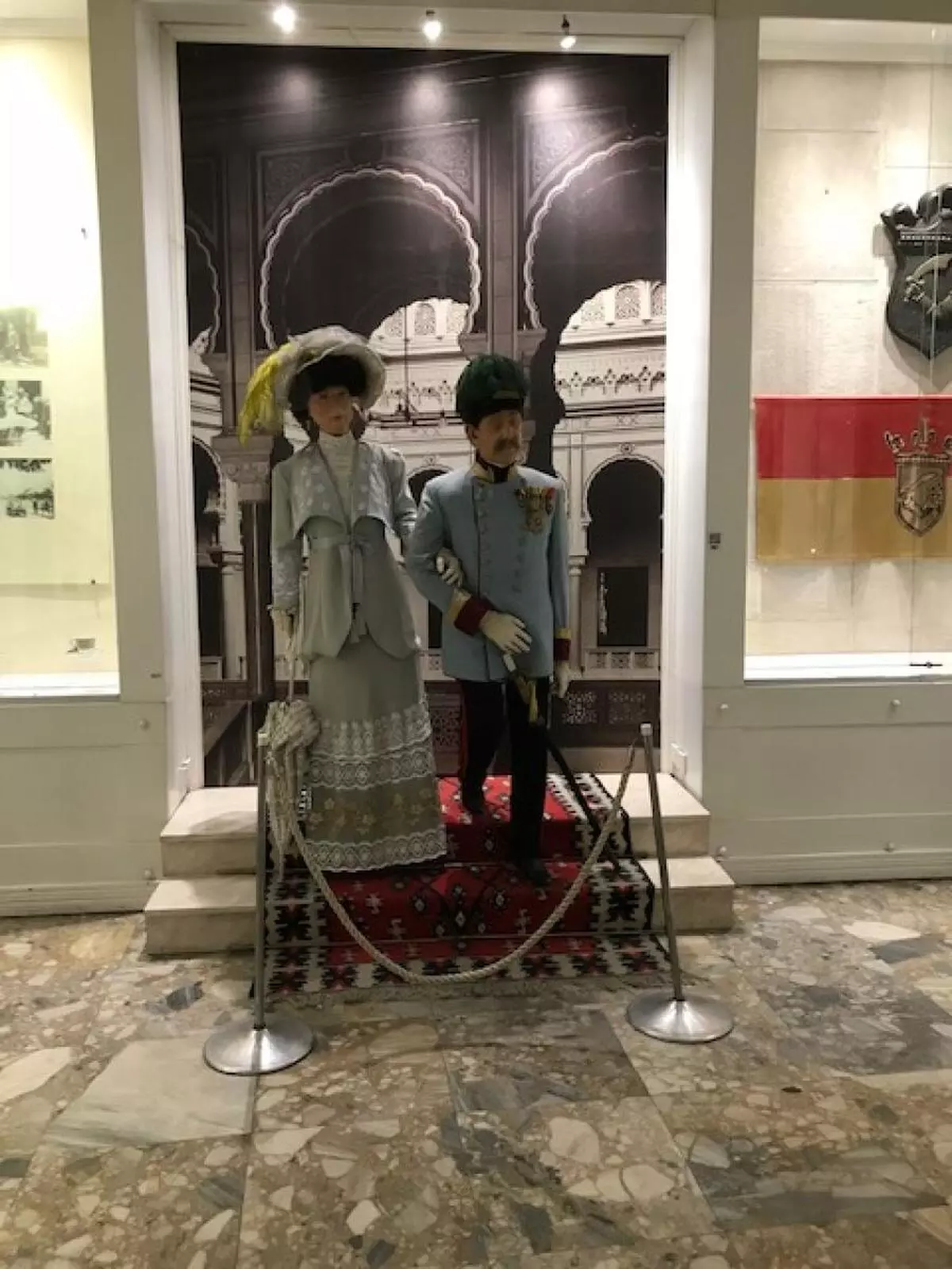 At the museum, a somewhat fanciful plaster-of-paris representation of the Archduke and Archduchess exiting City Hall before their “tryst with destiny” on that fateful day.