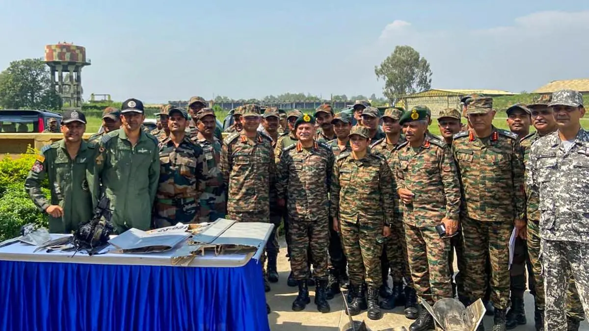 Chief of the Army Staff General Upendra Dwivedi poses for a picture with troops during his visit to Unchi Bassi, Punjab and Pathankot Air Base on May 15, 2025.