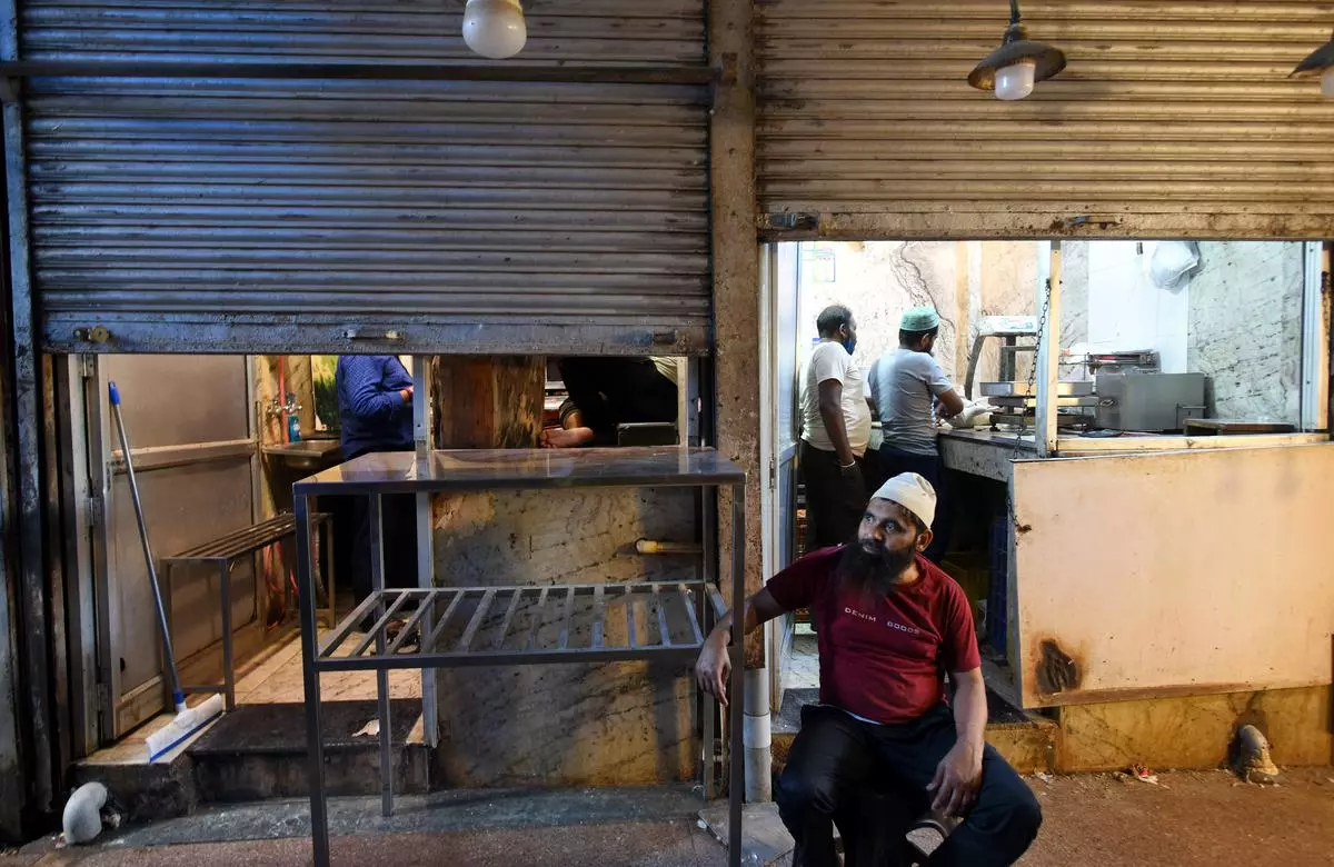 The closed meat shops of INA Market in New Delhi on April 6, 2022.