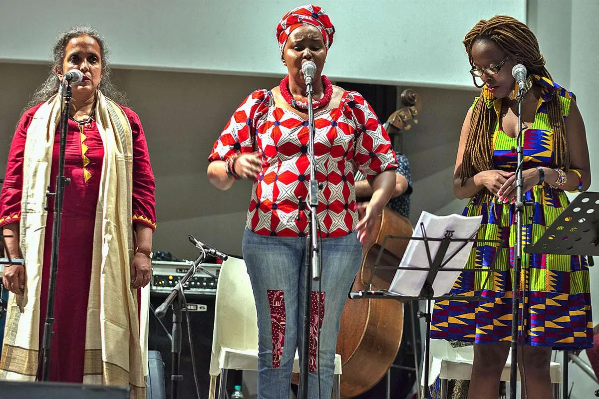Sumangala Damodaran (left) with a group of vocalists at the Indo-South African Music Endeavour in Kochi in December 2018. Sumangala Damodaran (left) with a group of vocalists at the Indo-South African Music Endeavour in Kochi in December 2018.