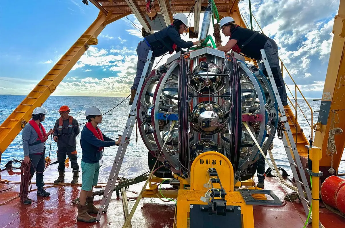 These light detectors are deployed in strings rising from the seabed to form the cubic kilometre neutrino telescope, KM3NeT.