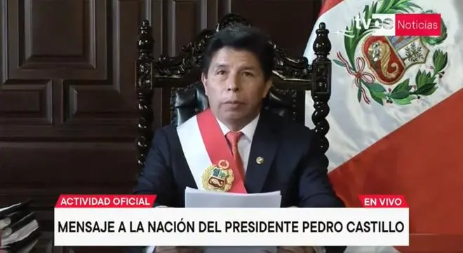 A screen grab showing President Pedro Castillo in Lima during his address to the nation on December 7, 2022. A screen grab showing President Pedro Castillo in Lima during his address to the nation on December 7, 2022.