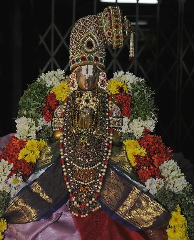 A idol of Nammaazhwar, considered the fifth in the line of the 12 Alwars. A idol of Nammaazhwar, considered the fifth in the line of the 12 Alwars.
