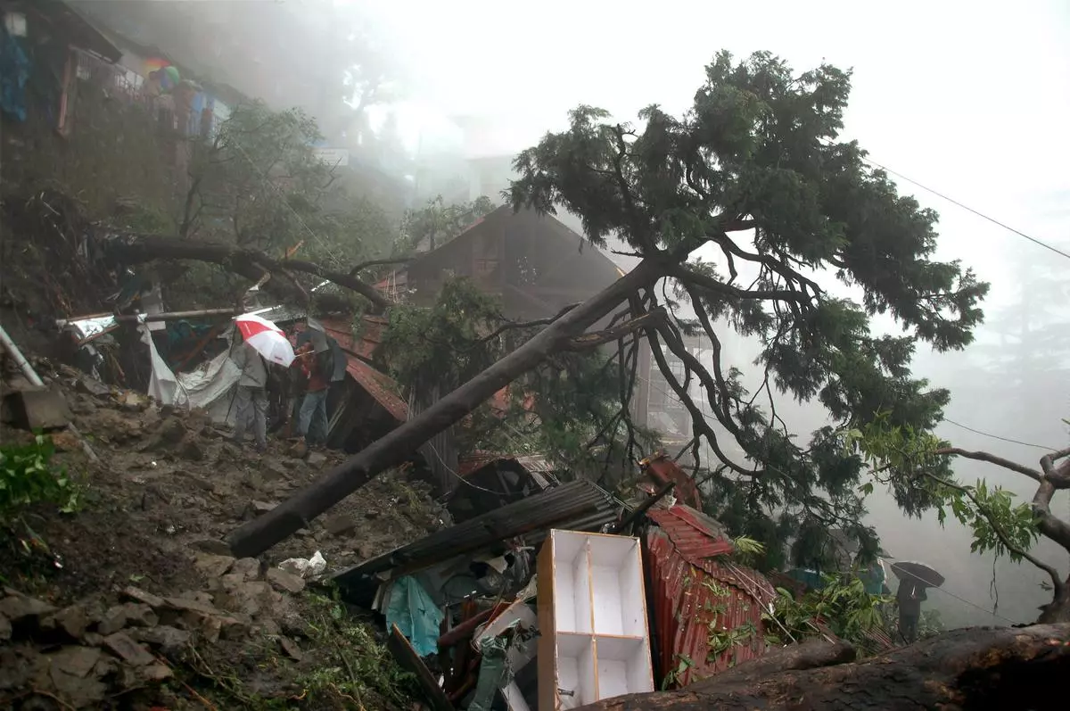 A house collapsed following heavy rainfall in Himachal Pradesh. September  2008.