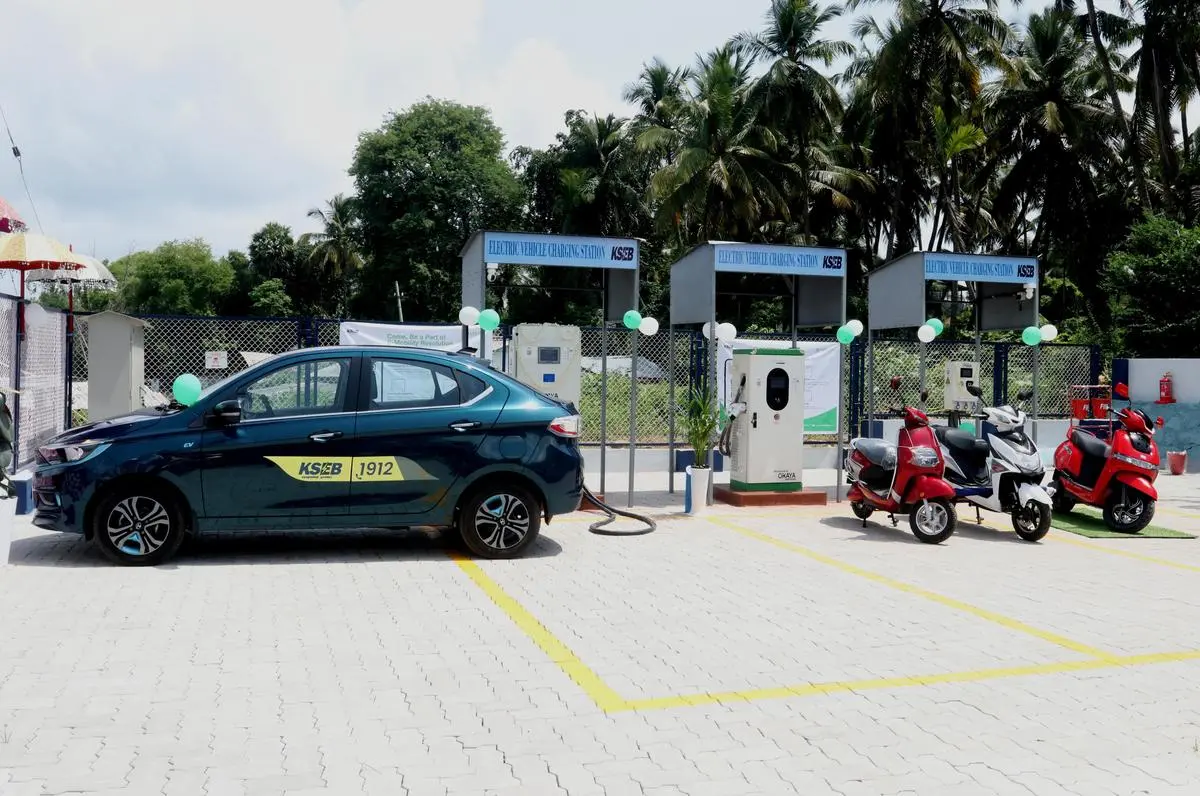 An electric vehicle charging station set up by the KSEB in Palakkad, Kerala, a 2022 picture. Inadequate charging infrastructure is one of the key reasons why electric car sales have been low. 