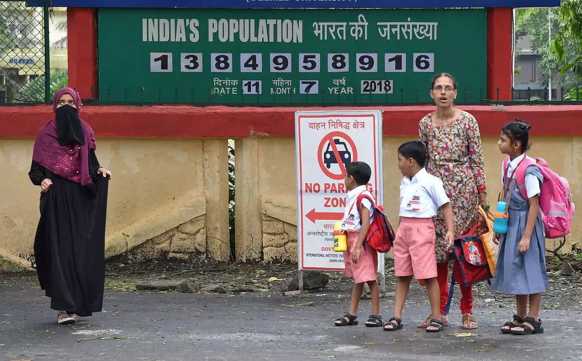 Population figures put up by the International Institute for Population Sciences at Govandi in Mumbai, a 2018 picture. 