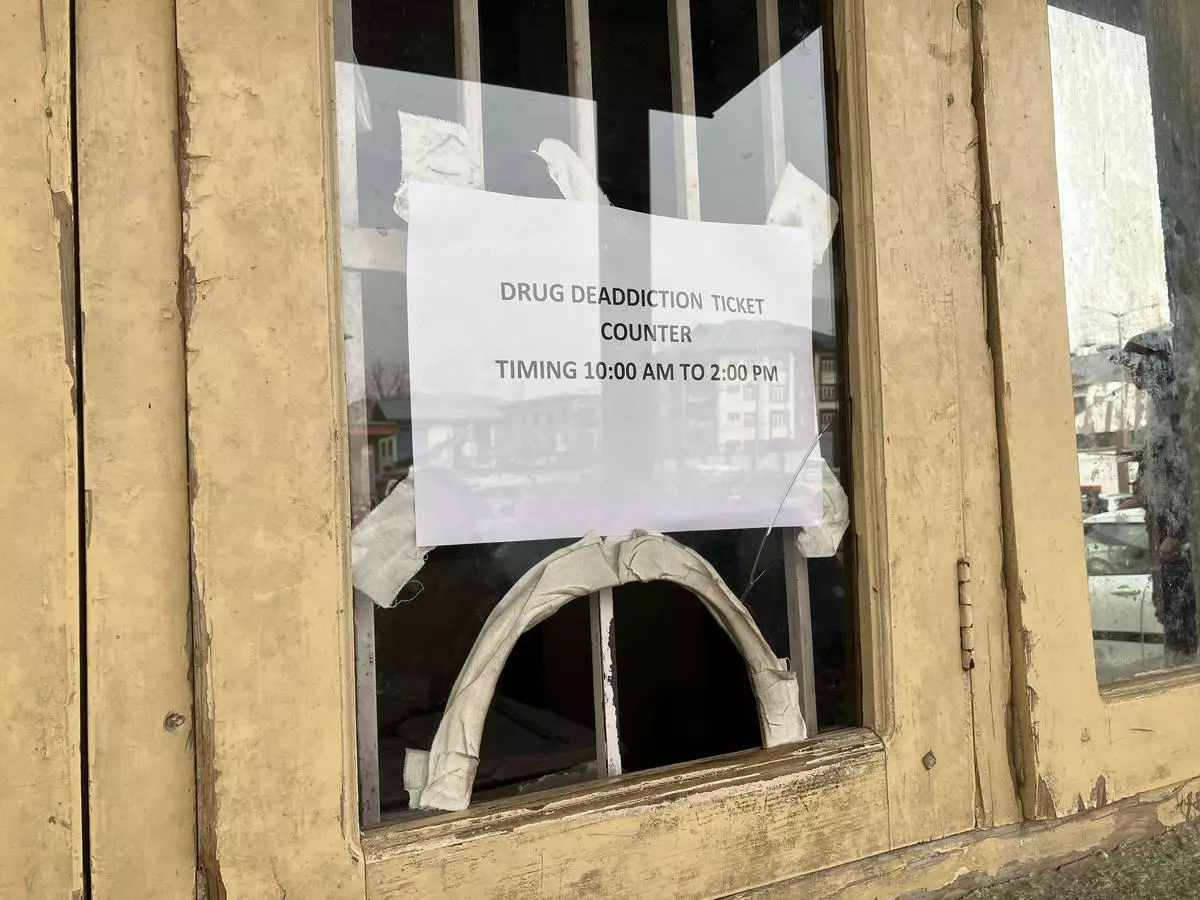 The drug de-addiction centre ticket counter at the Shri Maharaja Hari Singh Hospital in Srinagar, Kashmir.