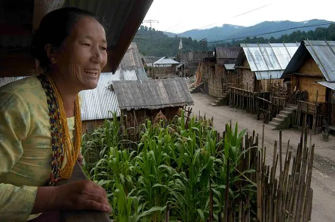 The Apatanis’ traditional houses are made utilising wood and bamboo from the forests. A typcial Apatani house, with raised platform, is seen here. The Apatanis’ traditional houses are made utilising wood and bamboo from the forests. A typcial Apatani house, with raised platform, is seen here.
