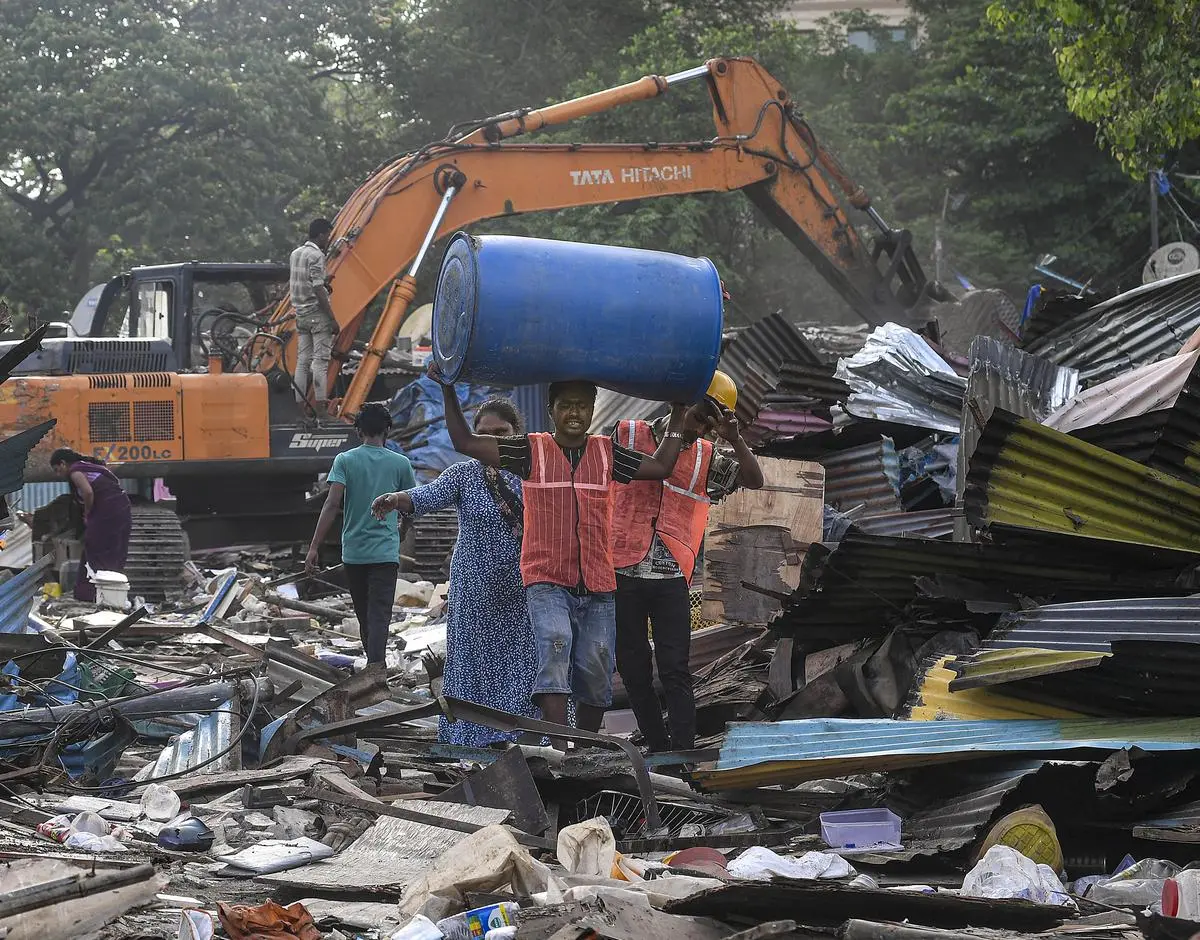 During an eviction drive at the Jai Bhim Nagar basti in Mumbai’s Powai area, on June 6, 2024. During an eviction drive at the Jai Bhim Nagar basti in Mumbai’s Powai area, on June 6, 2024.