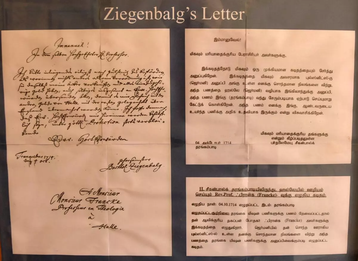 The copy of letters of Danish missionary Bartholomaus Ziegenbalg at Tranquebar or Tharangambadi