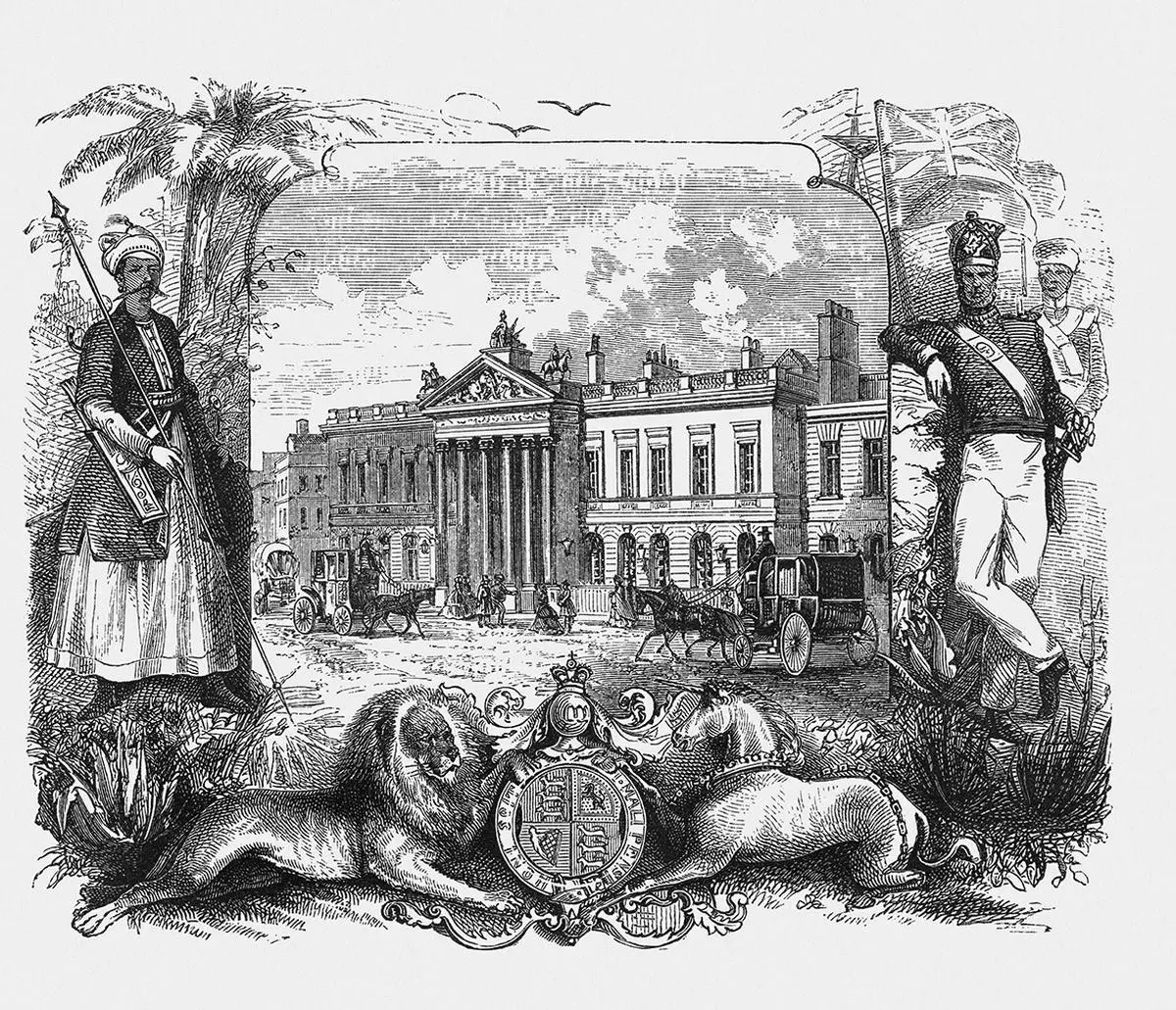 East India House in London, Leadenhall Street, c. 1800 (demolished in 1861), former domicile of the East India Company. The effects of colonial prejudices appear in assessments of two religious reform movements from colonial India: Arya Samaj and Brahmo Samaj. 