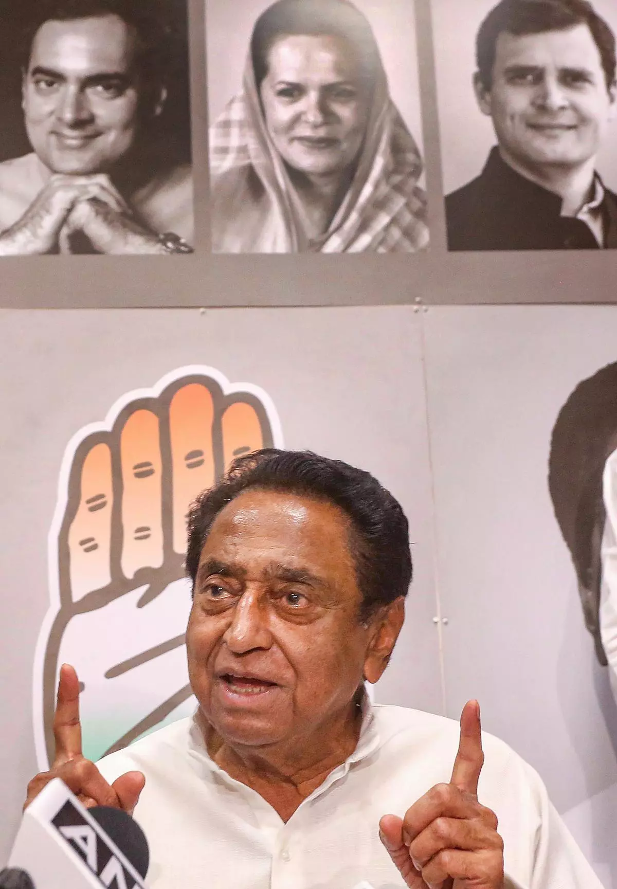 Kamal Nath speaking to the media at the party’s Madhya Pradesh headquarters in Bhopal on June 14, 2023. He was finally replaced as PCC chief later that year.