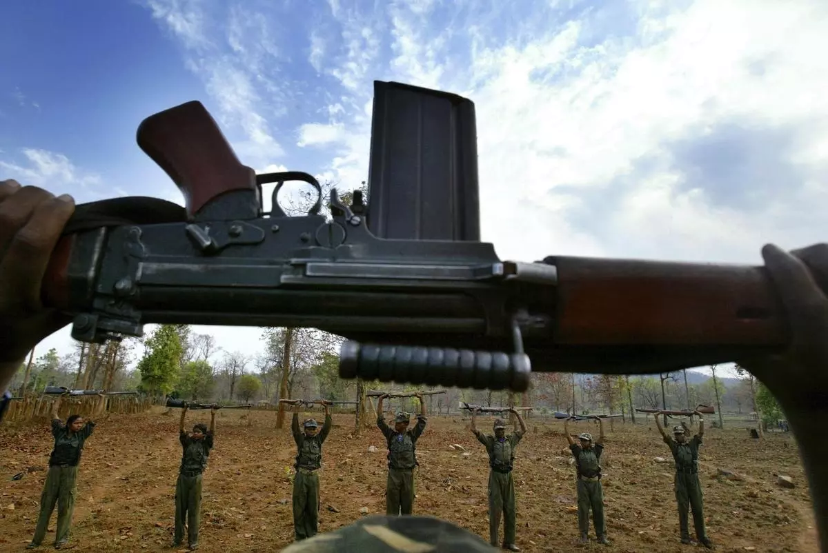 Maoist rebels exercise at a temporary base in the Abujmarh forests of Chhattisgarh on April 13, 2007.