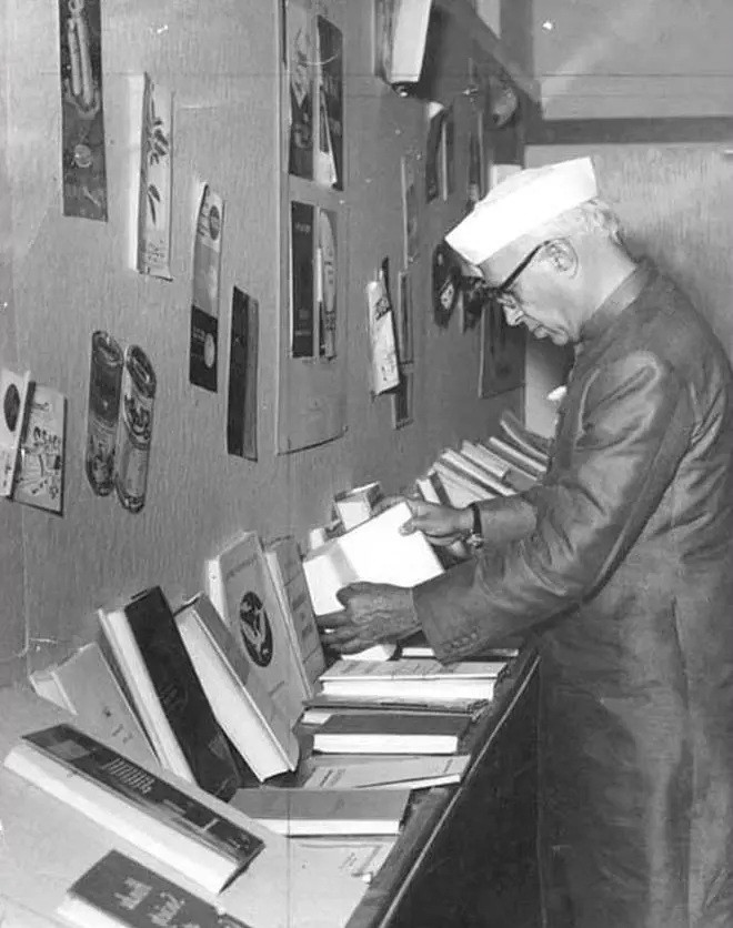 Prime Minister Jawaharlal Nehru at a Sahitya Akademi book exhibition. Prime Minister Jawaharlal Nehru at a Sahitya Akademi book exhibition.