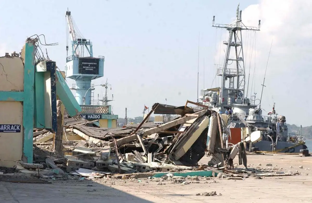 Destruction in Hadoos port in Andaman Island after it was hit by the 2004 tsunami. Destruction in Hadoos port in Andaman Island after it was hit by the 2004 tsunami.