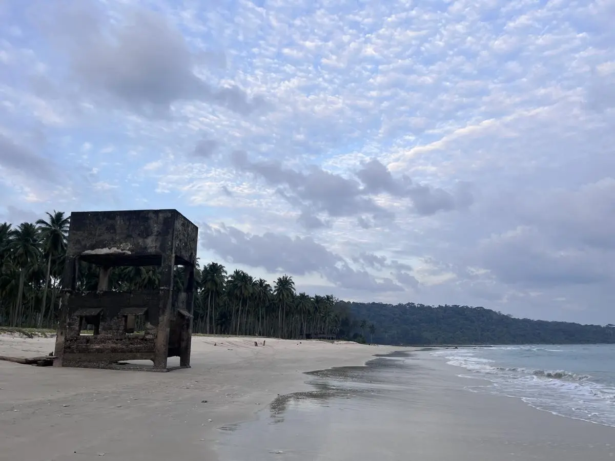 The 2004 tsunami dramatically altered the coastline in the islands. This water tank at Anderson Beach used to stand 500 metres inshore, next to the road running south to Indira Point. On the other side were houses, all of which have vanished now. After the tsunami, the transshipment project is the biggest ecological calamity to befall the island.