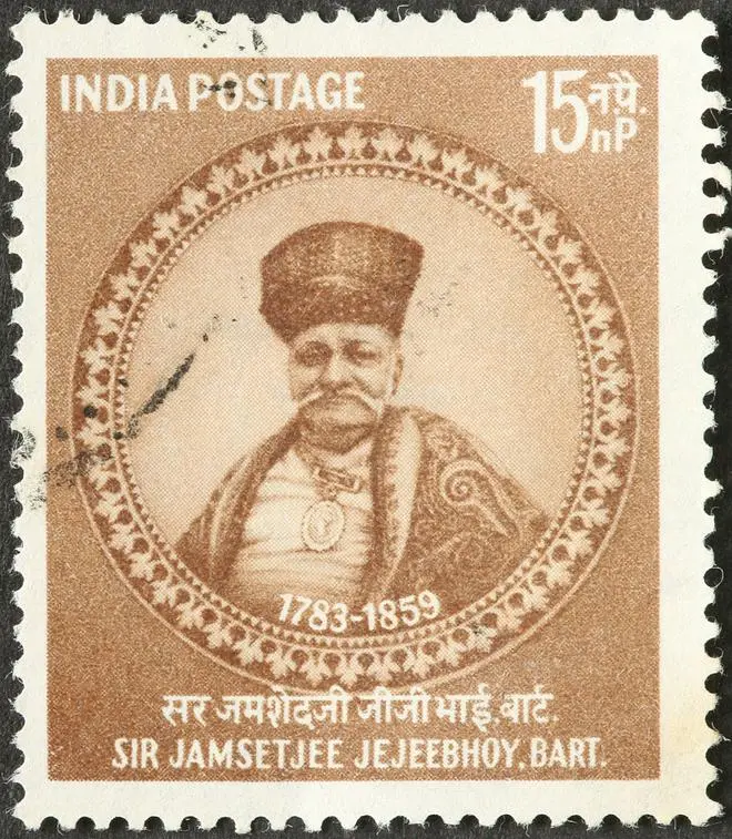 The stamp featuring Sir Jamsetjee Jejeebhoy, Indian merchant and philathropist. The stamp featuring Sir Jamsetjee Jejeebhoy, Indian merchant and philathropist.