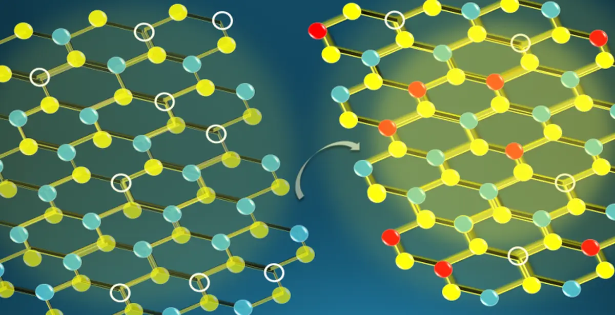 A graphic representation of oxygen-assisted chemical vapour deposition in molybdenum disulphide samples.