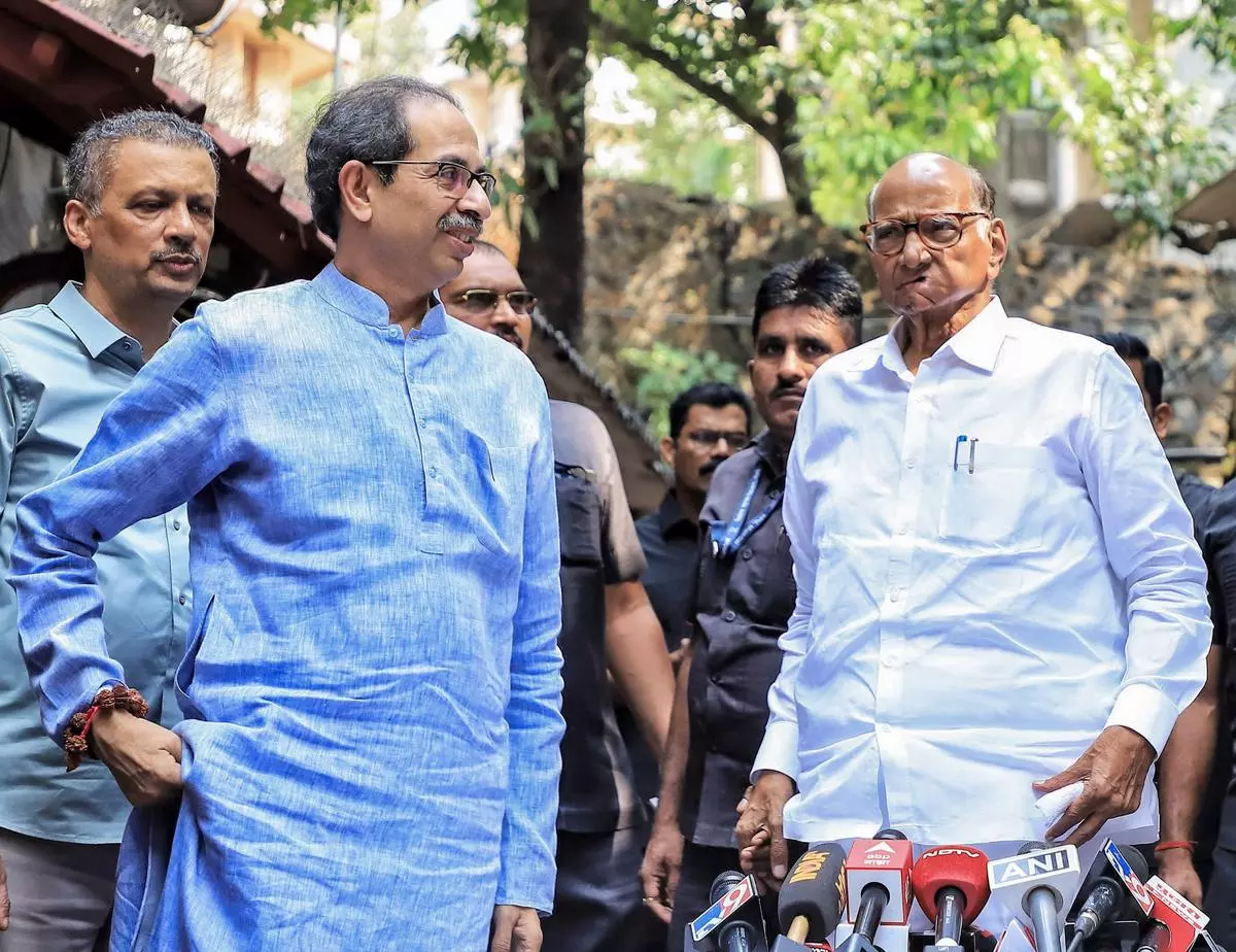 Uddhav Thackeray and Sharad Pawar during a joint press conference at Silver Oak in Mumbai on November 5.