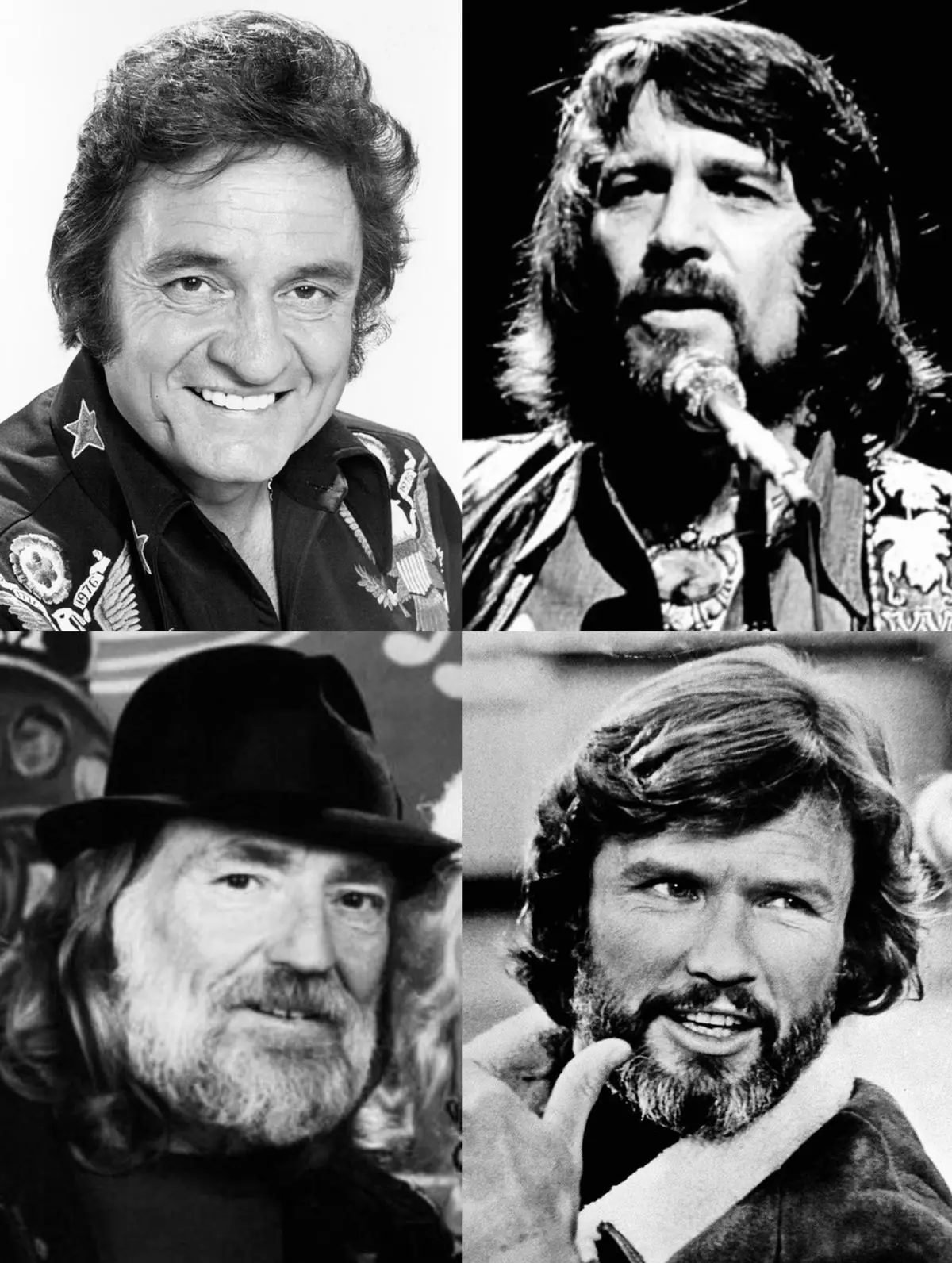 The Highwaymen, one of country music’s greatest supergroups. (clockwise from top left) Johnny Cash, Waylon Jennings, Kris Kristofferson, and Willie Nelson. The Highwaymen, one of country music’s greatest supergroups. (clockwise from top left) Johnny Cash, Waylon Jennings, Kris Kristofferson, and Willie Nelson.