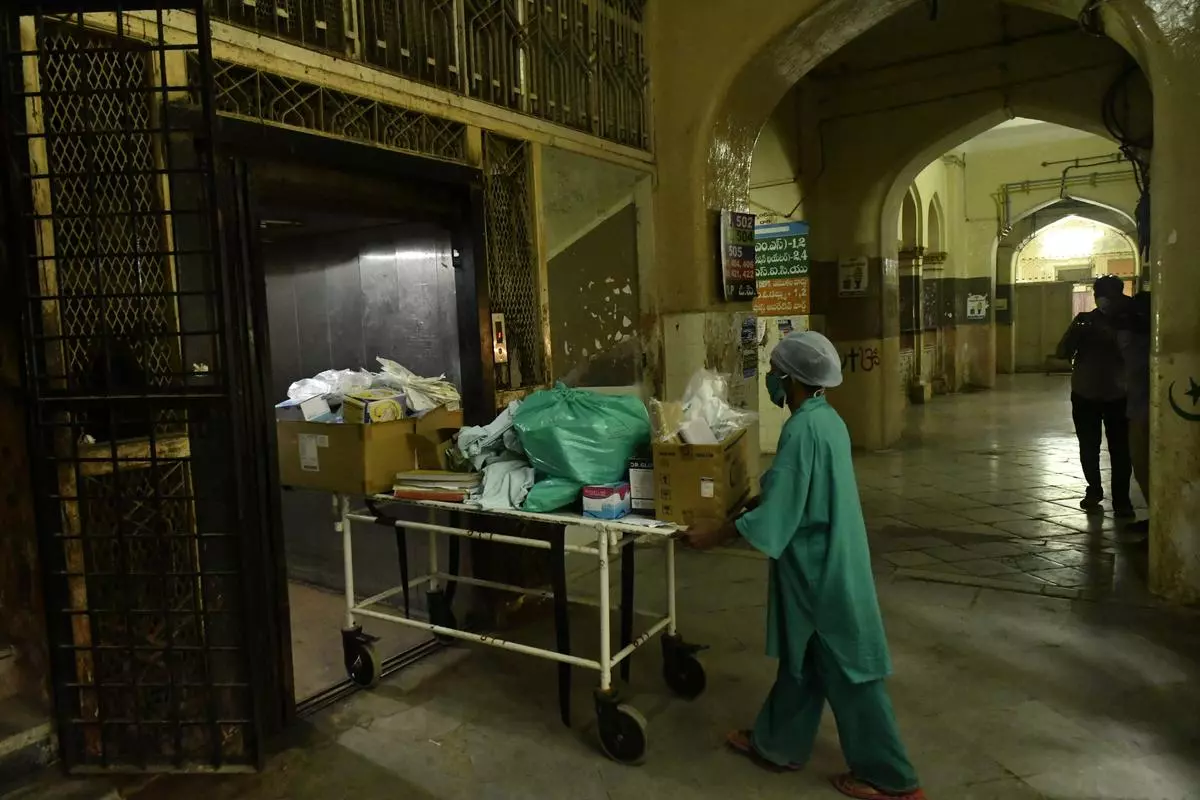 A view of Osmania General Hospital when the process of shifting files and equipment from the old inpatient block was underway in July 2020.