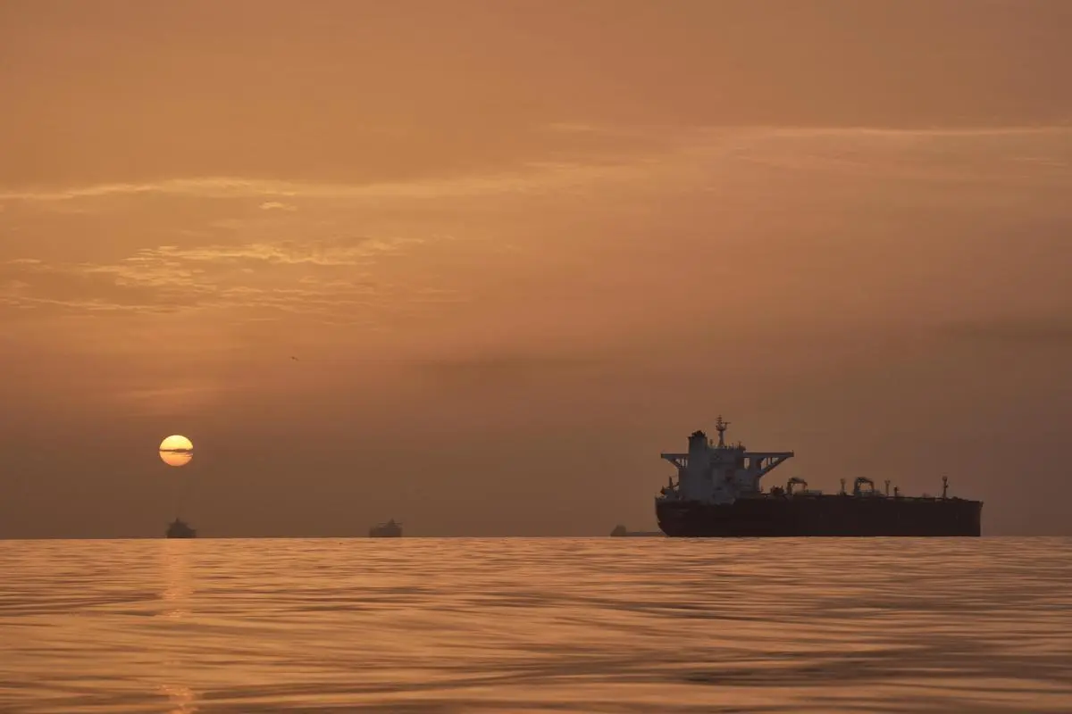 Tankers anchored in the Strait of Hormuz off the coast of Qeshm Island, Iran, on April 18. Iran has closed this waterway, key to the movement of much of India’s oil and gas supply.