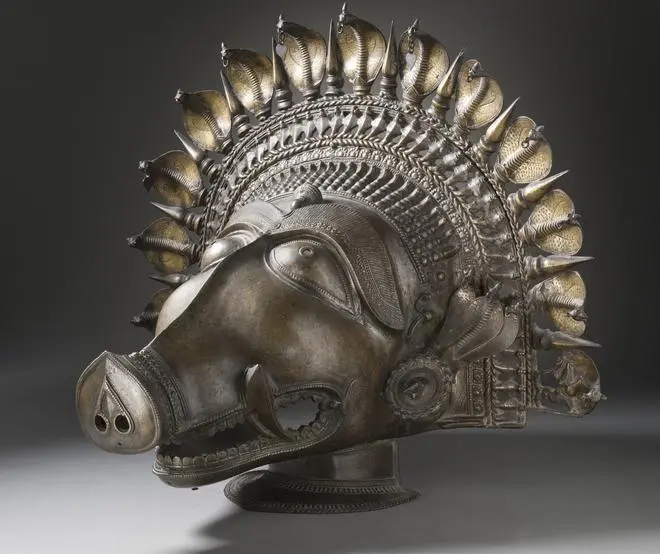 The boar masked dancer’s headpiece in the form of Panjurli Bhoota The boar masked dancer’s headpiece in the form of Panjurli Bhoota