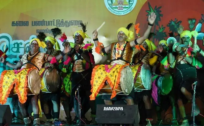 Traditional musicians performing at Chennai Sangamam. Traditional musicians performing at Chennai Sangamam.