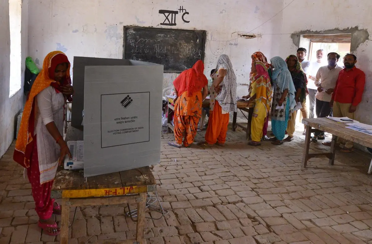 At a polling booth in Sarauli village of Ghaziabad constituency in Uttar Pradesh in April 2019. Since 2014, the women’s turnout has been above 65 per cent. 