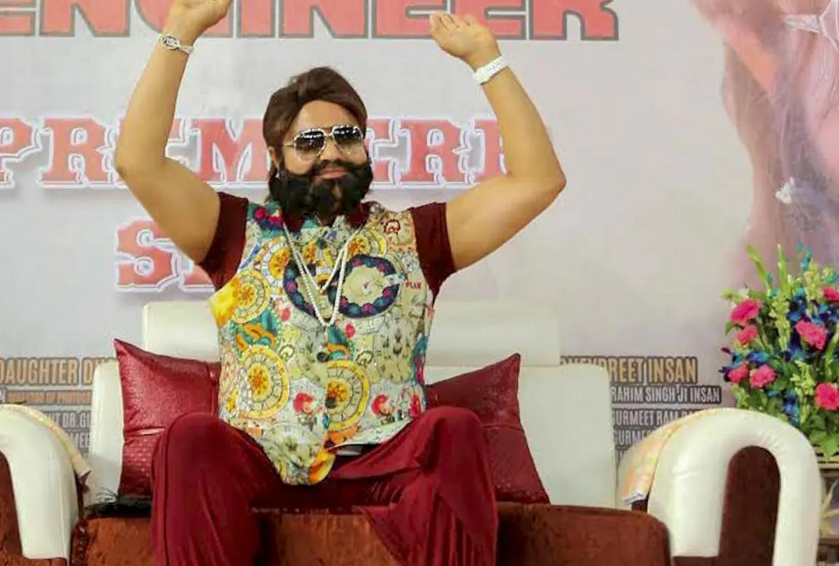 Dera Sacha Sauda chief Gurmeet Ram Rahim at the premiere of his film Jattu Engineer in New Delhi on May 17, 2025, after he was granted a 21-day furlough.