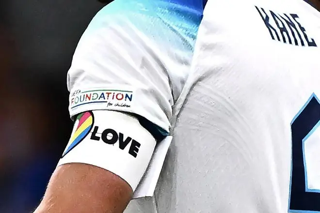 The “OneLove” armband worn by the likes of England captain Harry Kane (in picture) and Germany counterpart Manuel Neuer was designed as part of a campaign to promote inclusivity. The “OneLove” armband worn by the likes of England captain Harry Kane (in picture) and Germany counterpart Manuel Neuer was designed as part of a campaign to promote inclusivity.