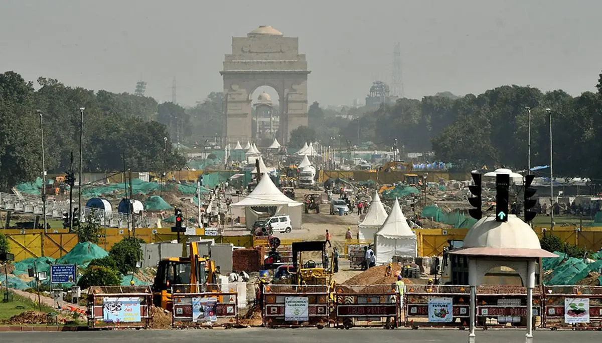 Work in progress for the Central Vista Redevelopment Project at Rajpath in New Delhi on October 26, 2021. Work in progress for the Central Vista Redevelopment Project at Rajpath in New Delhi on October 26, 2021.