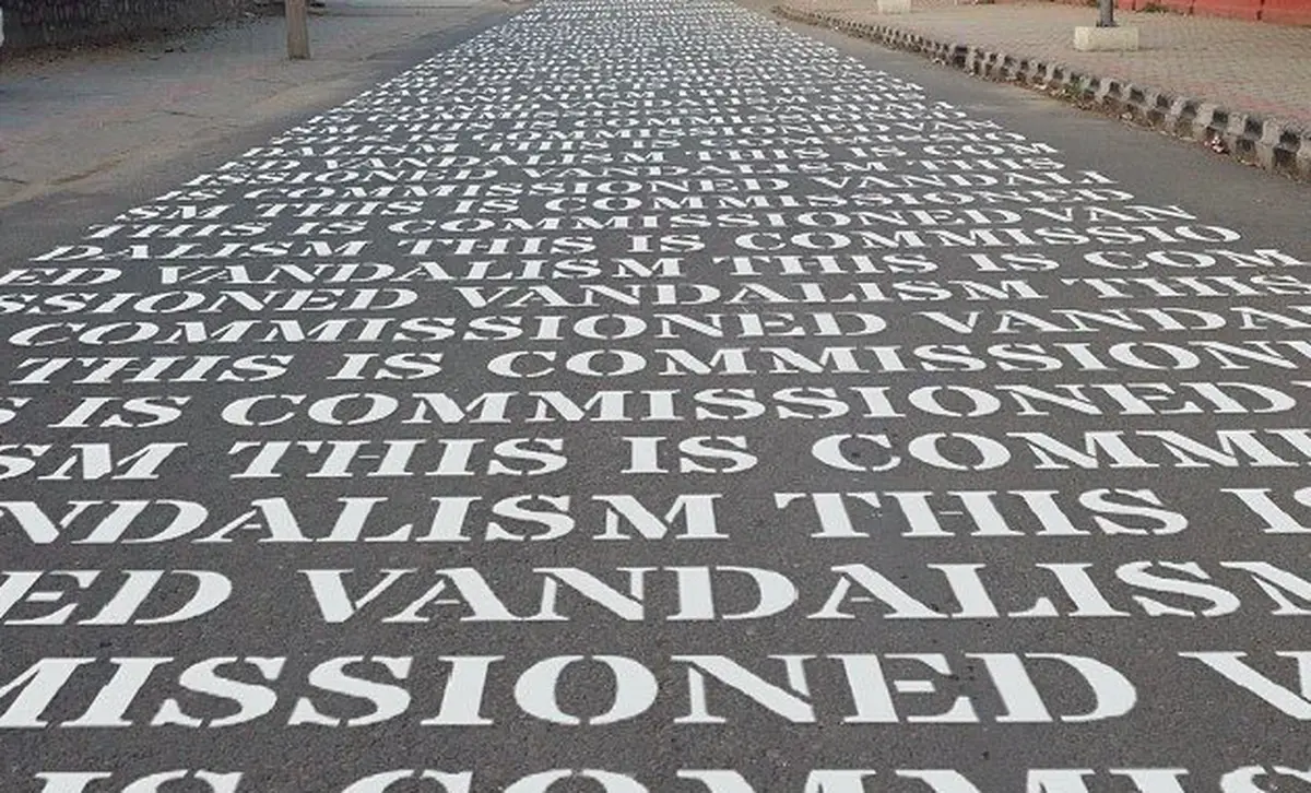 This is Commissioned Vandalism by Daku, India Art Fair, Okhla, Delhi, in 2015. This is Commissioned Vandalism by Daku, India Art Fair, Okhla, Delhi, in 2015.