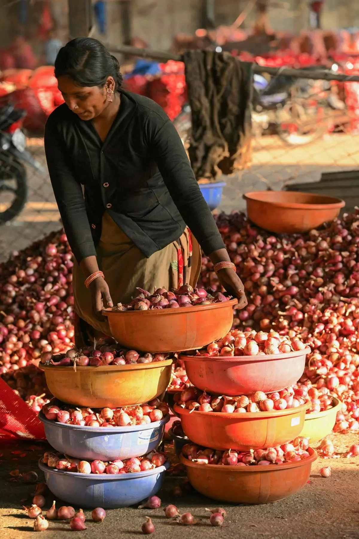 Sorting onions for auction at a godown in Nashik on May 21. Farmer anger owing to low wholesale prices cost the NDA a few seats in the general election and unless the government pacifies the farmers, its electoral prospects are unlikely to improve.