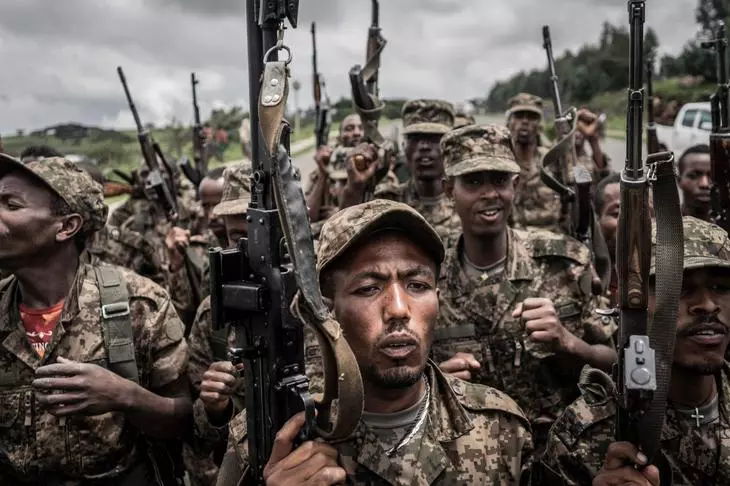 Some soldiers of the Ethiopian National Defence Forces after finishing their training in the field of Dabat, 70 kilometres north-east of the city of Gondar, Ethiopia, on September 14, 2021. The 2022 ceasefire agreement came in the wake of recent victories of the Ethiopian army on the battlefield.