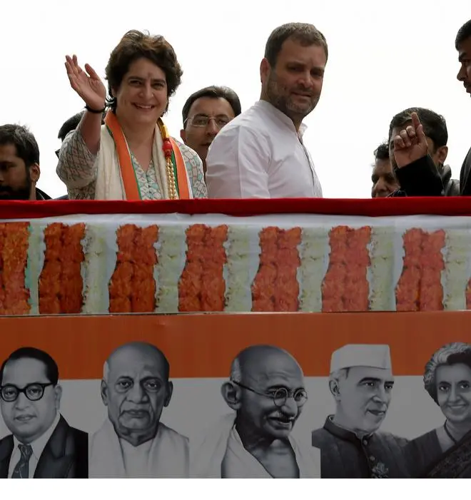 Priyanka Gandhi during a road show in Lucknow on February 11, 2019. Priyanka Gandhi during a road show in Lucknow on February 11, 2019.