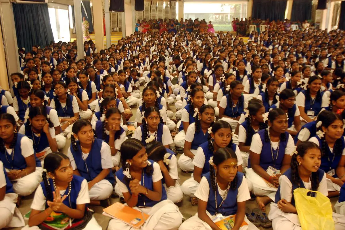 Students listen to a speech by NASA scientist Antony S. Jeevarajan at Subbiah Vidyalayam Girls Higher Secondary School in Thoothukudi on December 26, 2011.
