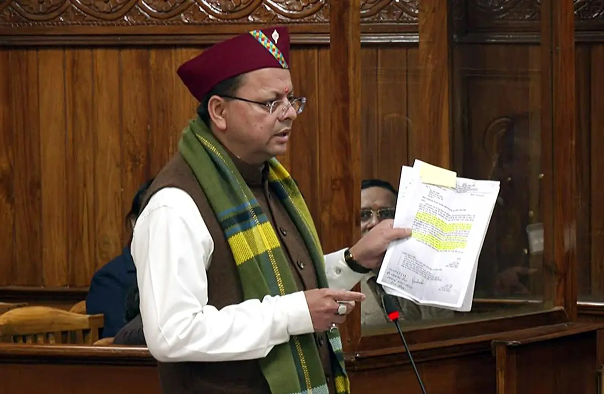 Uttarakhand Chief Minister Pushkar Singh Dhami speaks during discussions on the Uniform Civil Code Uttarakhand 2024 Bill in the State Assembly, in Dehradun February 7 Uttarakhand Chief Minister Pushkar Singh Dhami speaks during discussions on the Uniform Civil Code Uttarakhand 2024 Bill in the State Assembly, in Dehradun February 7