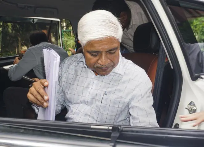 The AAP’s Rajendra Pal Gautam, who resigned as the Delhi Social Welfare Minister after a video clip of his conversion to Buddhism went viral, appears for questioning at Paharganj police station on October 11. The BJP demanded his resignation claiming the conversion ceremony was “anti-Hindu”. The AAP has not made any comment. The AAP’s Rajendra Pal Gautam, who resigned as the Delhi Social Welfare Minister after a video clip of his conversion to Buddhism went viral, appears for questioning at Paharganj police station on October 11. The BJP demanded his resignation claiming the conversion ceremony was “anti-Hindu”. The AAP has not made any comment.